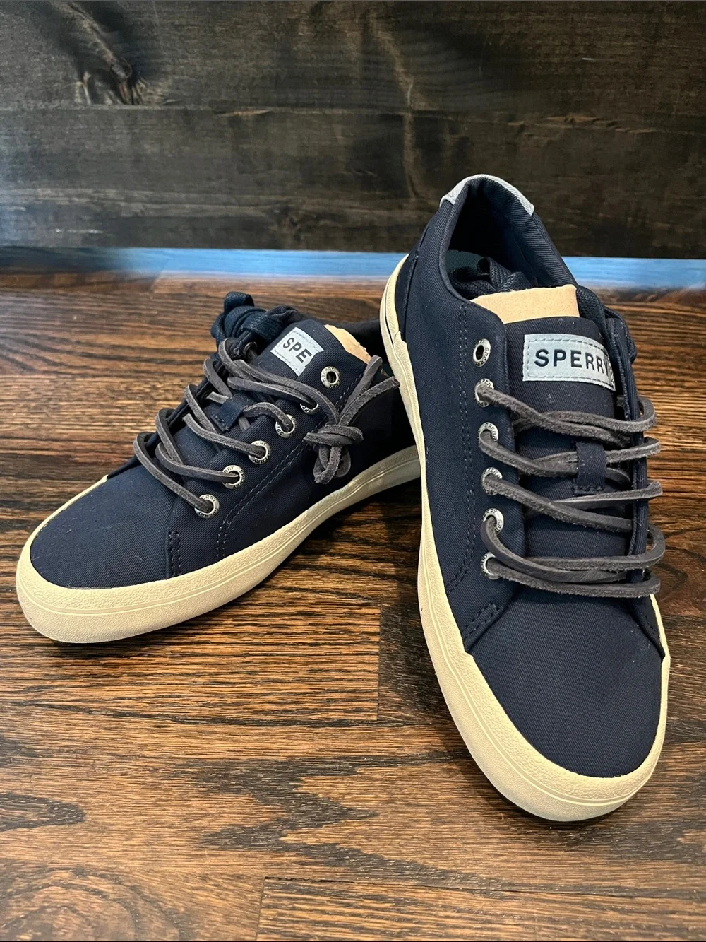 NEW Sperry Men's Navy Canvas Boat Shoes with Cream Sole